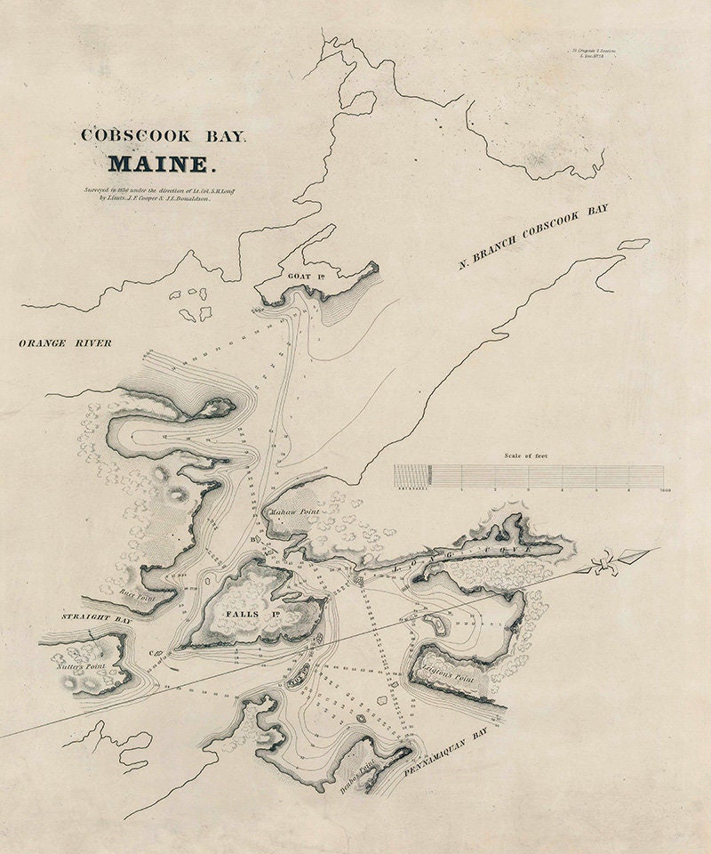 1836 Nautical Map of Cobscook Bay Maine