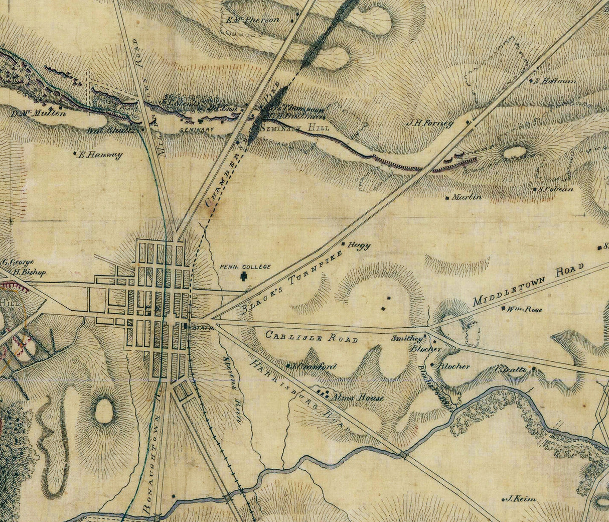 1863 Map of Gettysburg Pennsylvania Battlefield