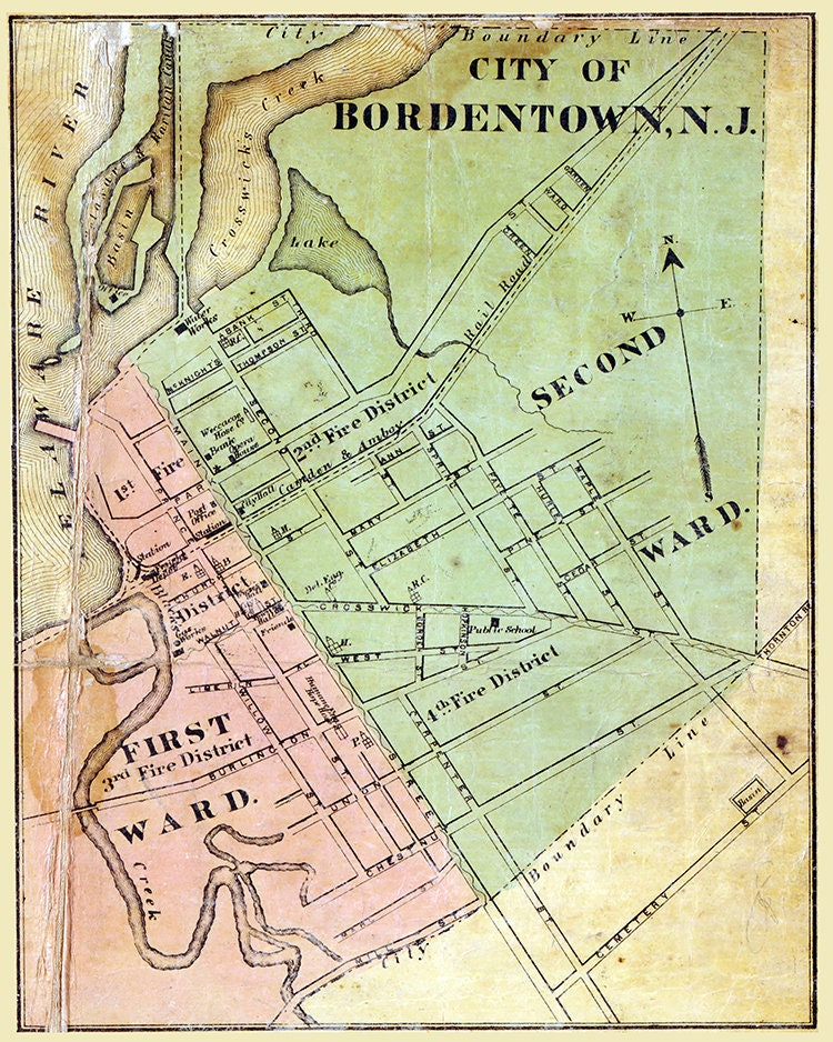 1870 Map of Bordentown New Jersey
