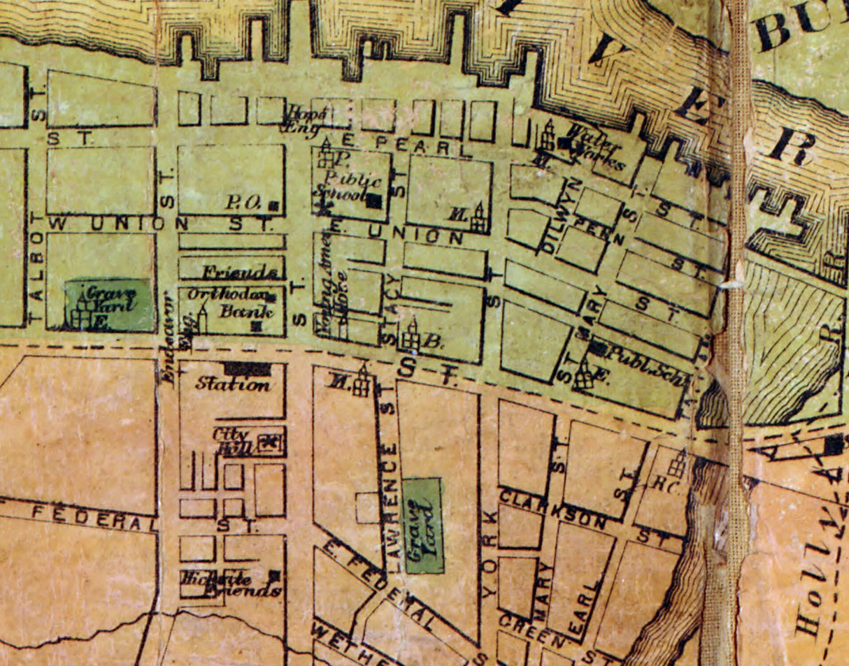 1870 Map of Burlington New Jersey