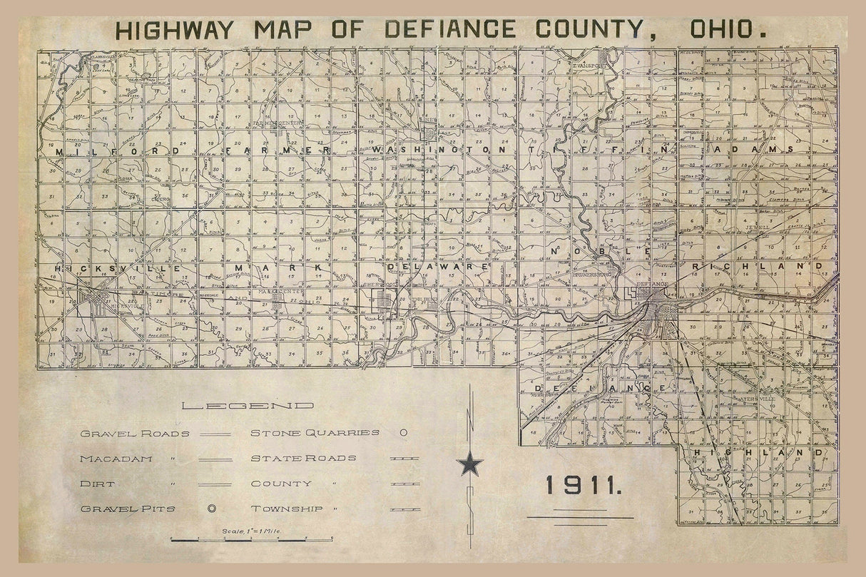 1911 Map of Defiance County Ohio