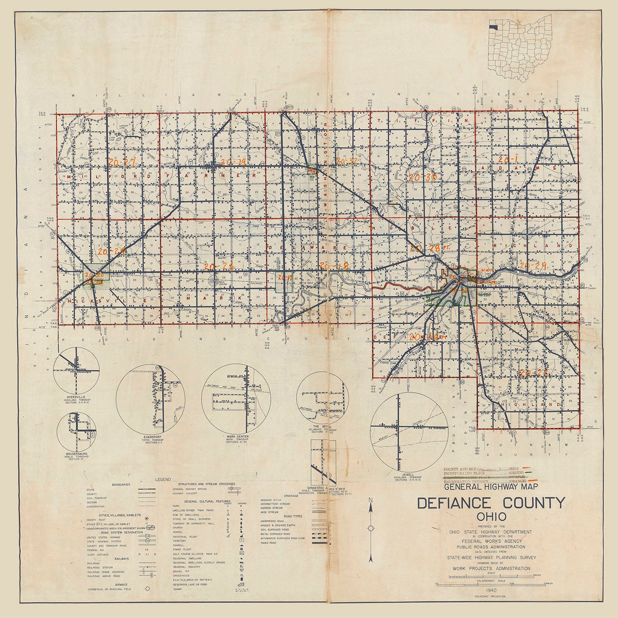 1940 Map of Defiance County Ohio