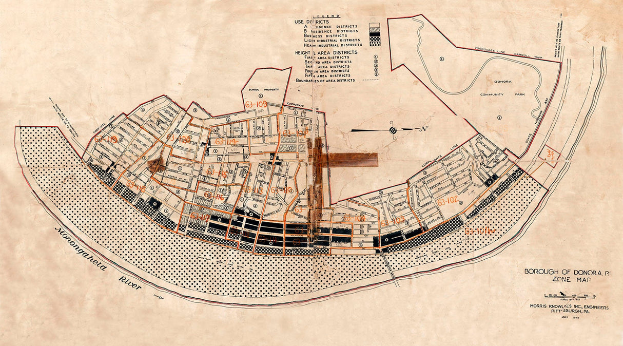 1946 Map of Donora Washington County Pennsylvania
