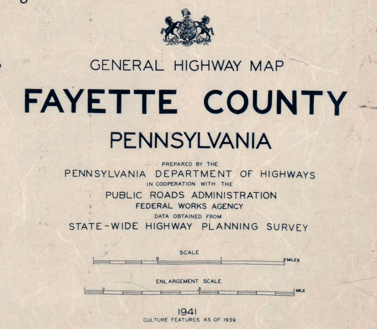 1941 Map of Fayette County Pennsylvania