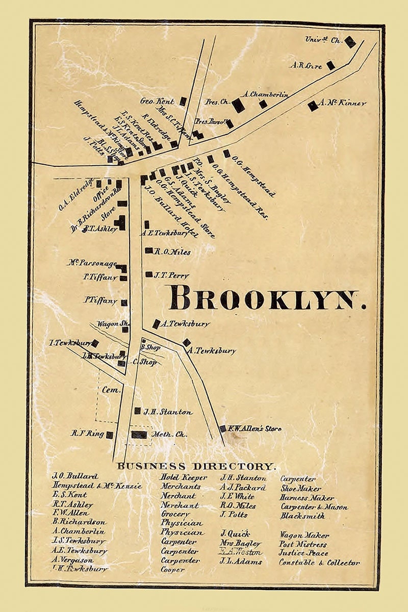 1858 Town Map of Brooklyn Susquehanna County Pennsylvania