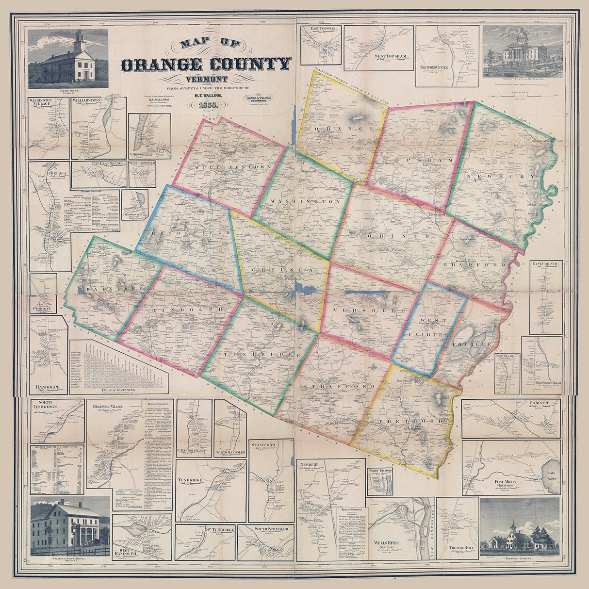 1858 Map of Orange County Vermont