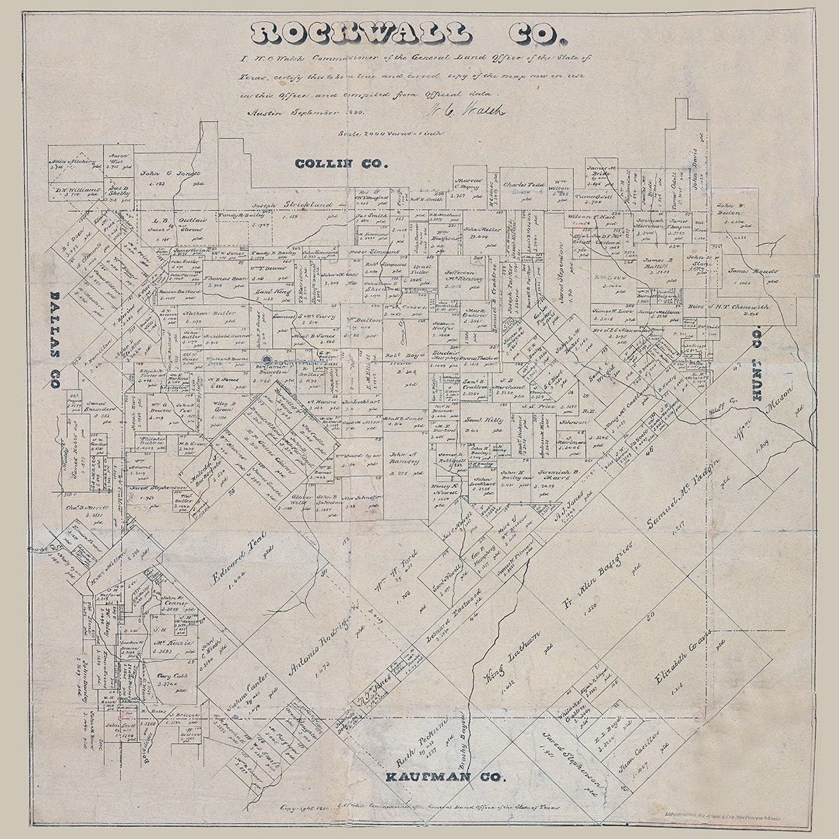 1880 Map of Rockwall County Texas