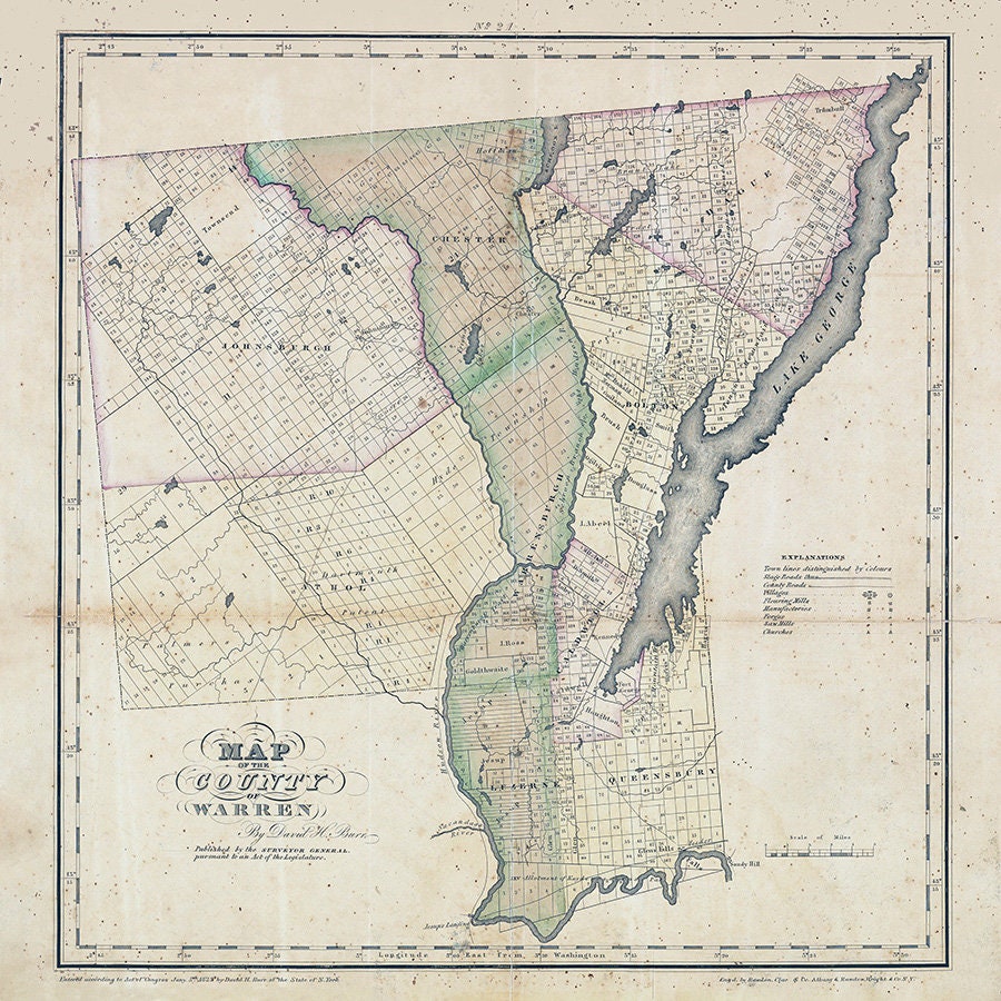 1829 Map of Warren County New York