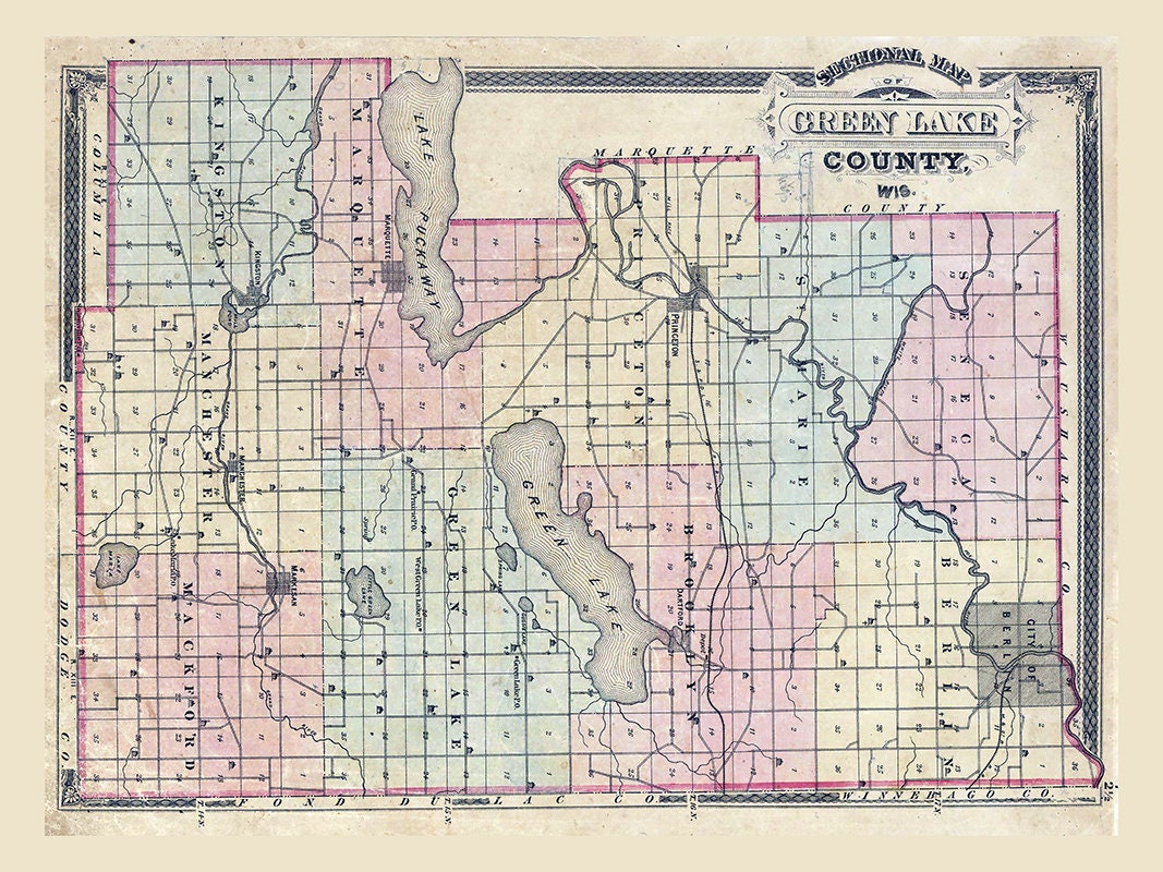 1875 Map of Green Lake County Wisconsin