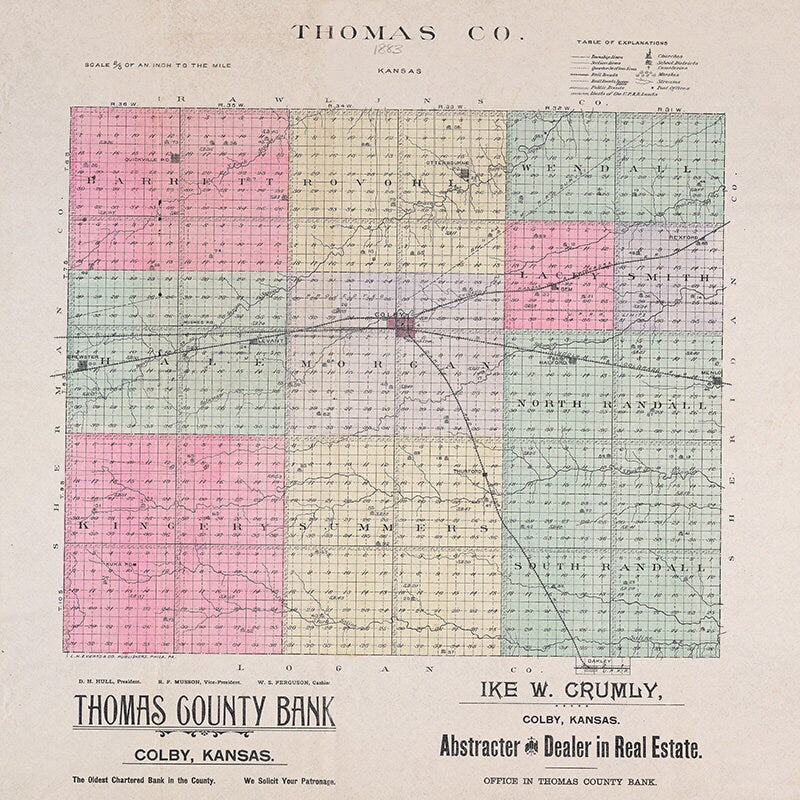 1883 Map of Thomas County Kansas
