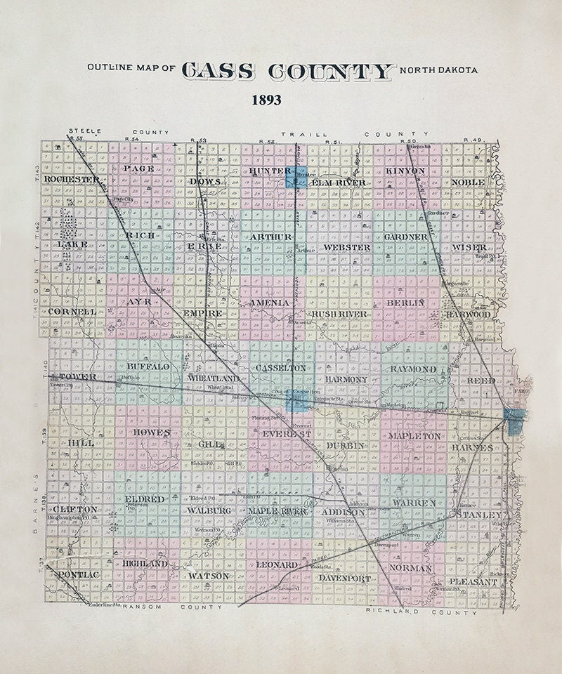 1893 Map of Cass County North Dakota