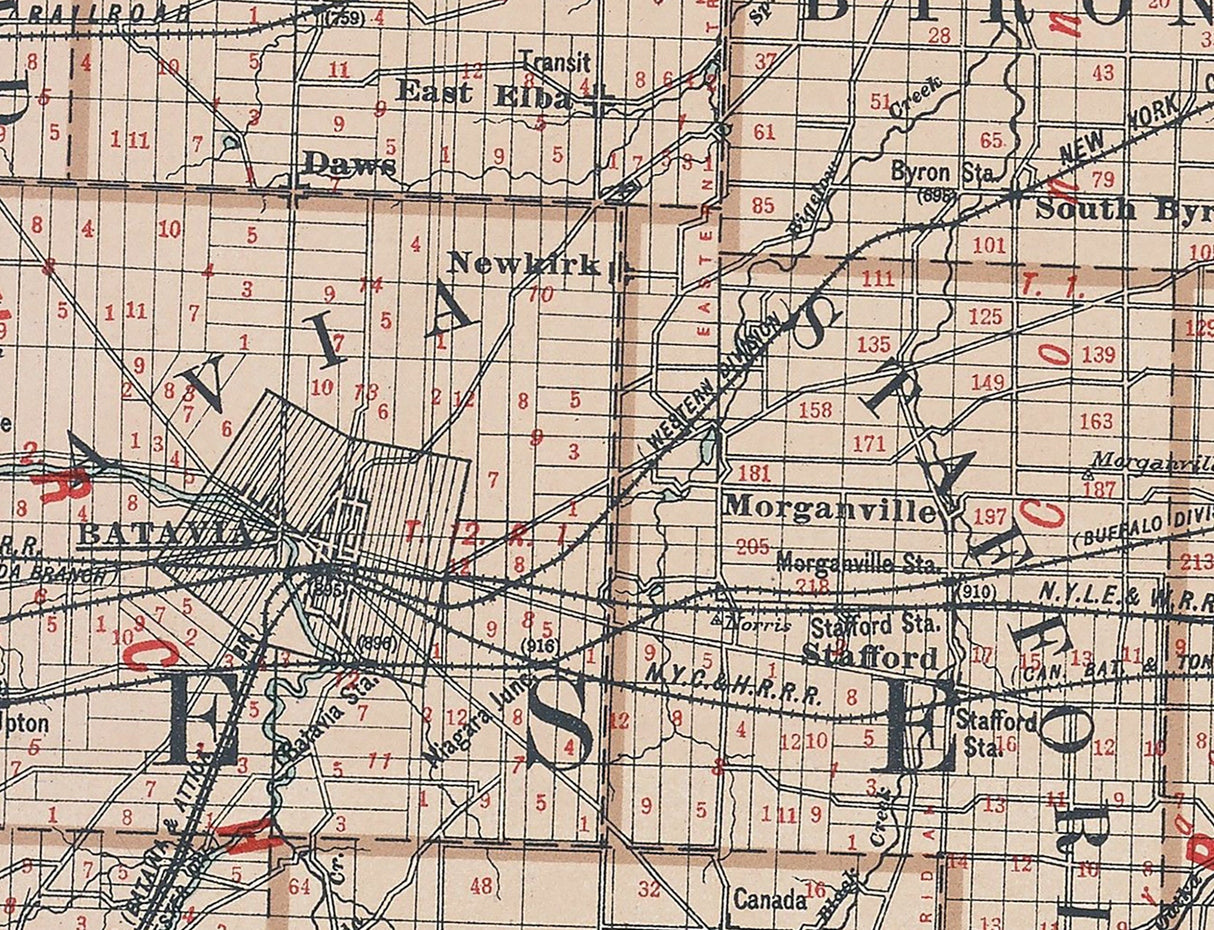 1895 Map of Orleans Genesee and Monroe County New York