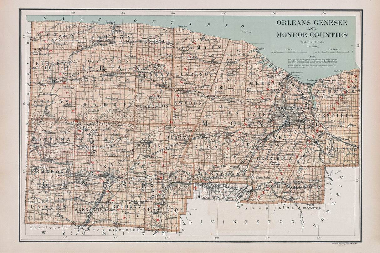 1895 Map of Orleans Genesee and Monroe County New York