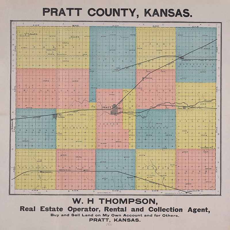 1900 Map of Pratt County Kansas