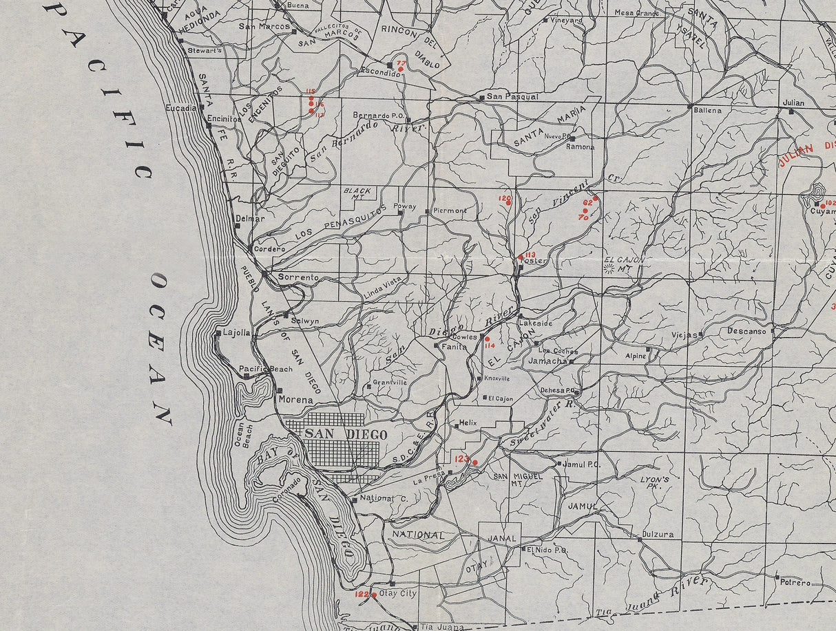 1902 Map of San Diego County California