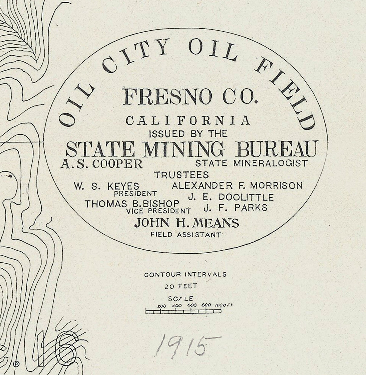 1915 Map of Oil City Oil Field Fresno County California