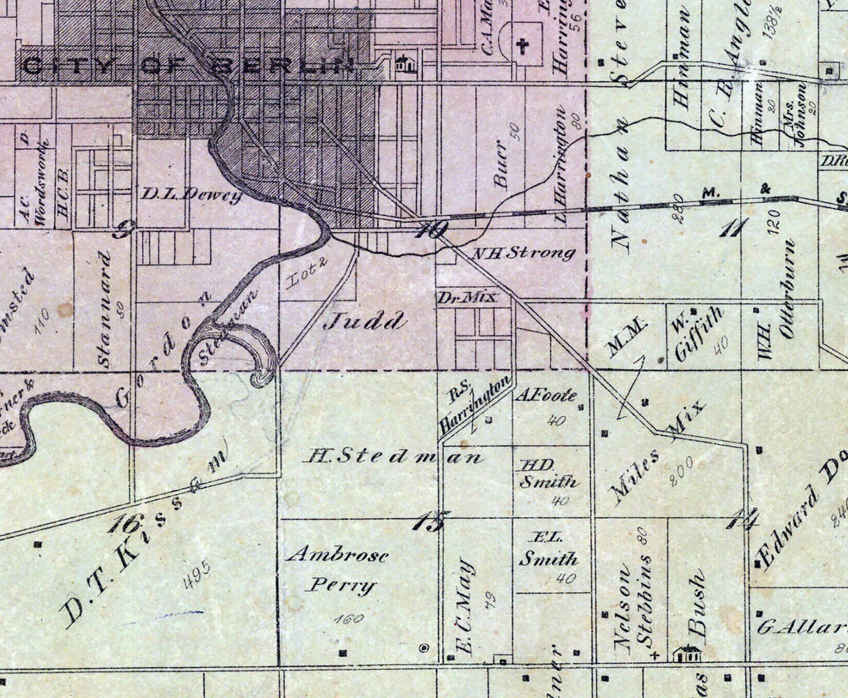 1875 Map of Berlin Township Green Lake County Wisconsin