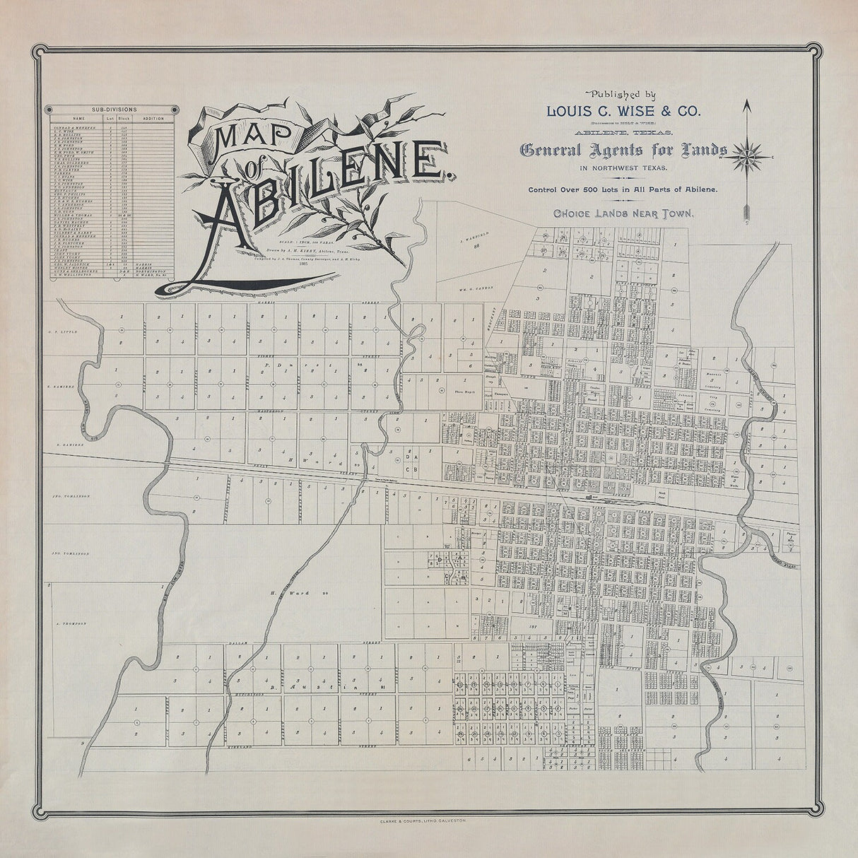 1885 Town Map of Abilene Texas