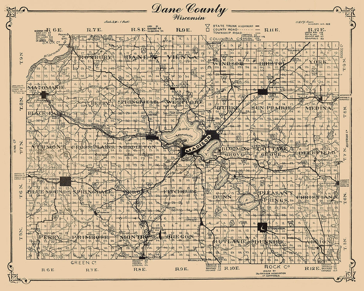 1922 Map of Dane County Wisconsin