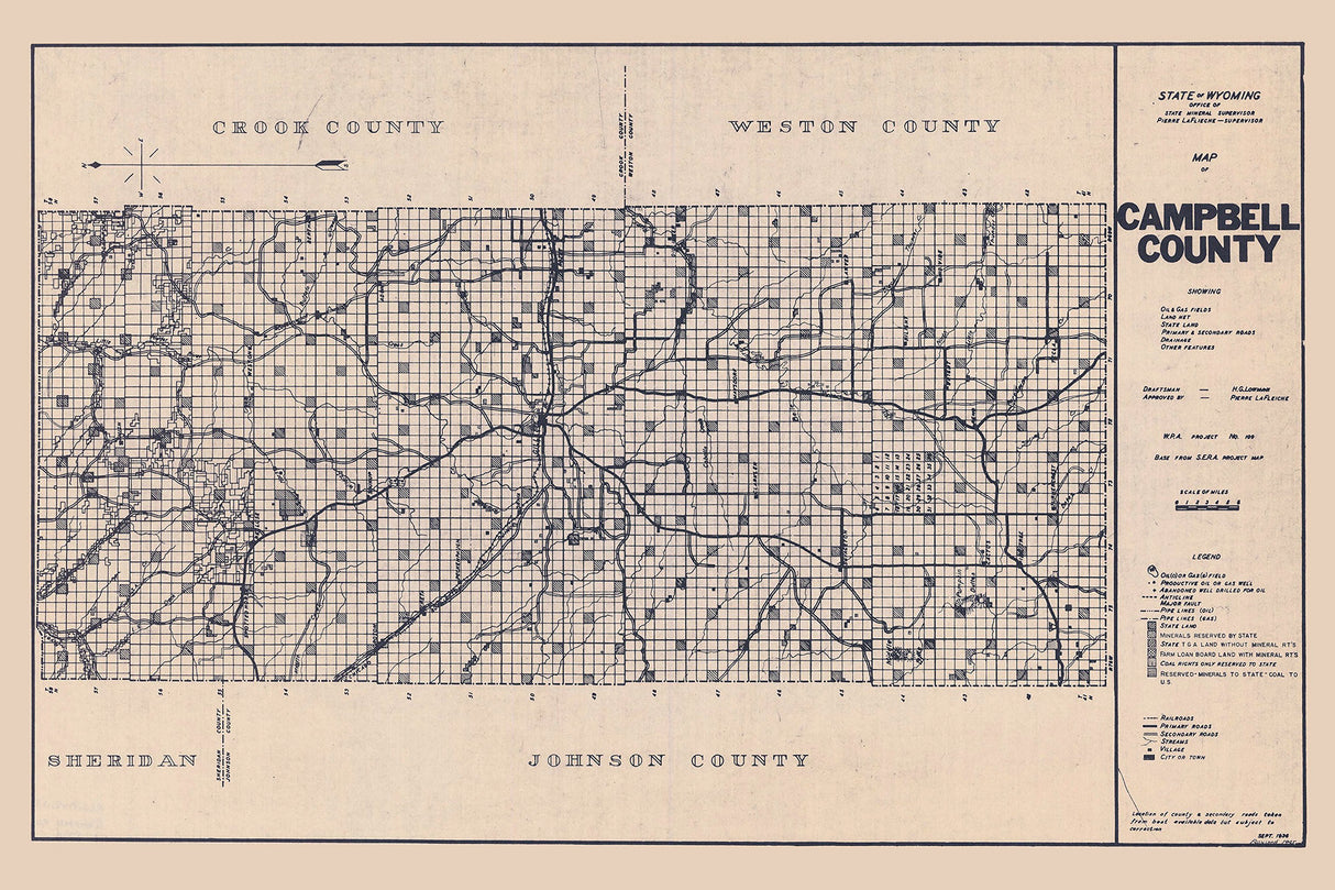 1936 Map of Campbell County Wyoming Oil and Gas Well Locations