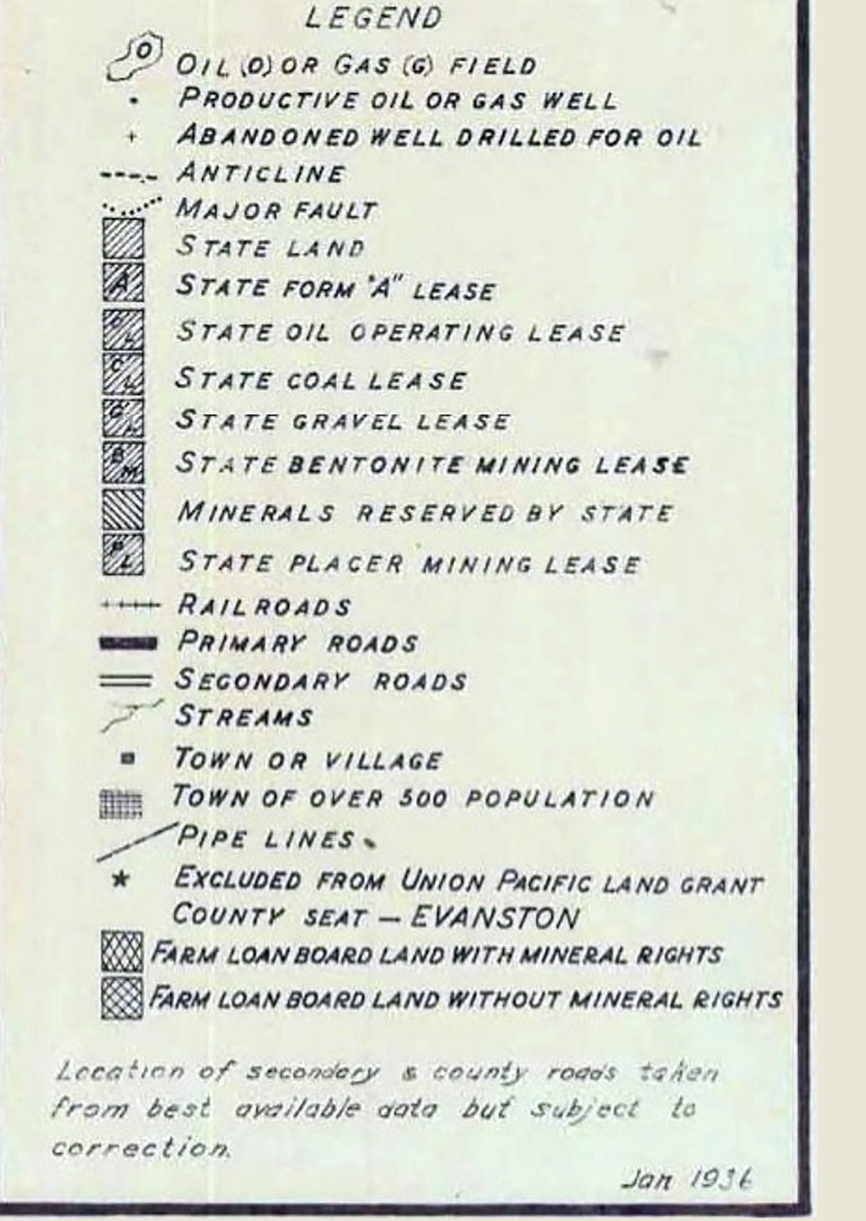 1936 Map of Uinta County Wyoming Oil & Gas Well Locations