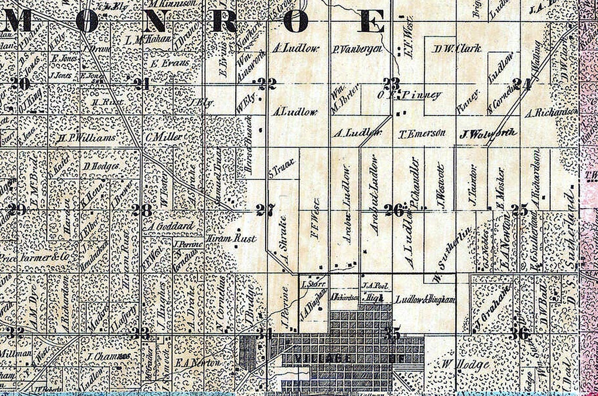 1861 Farm Line Map of Green County Wisconsin