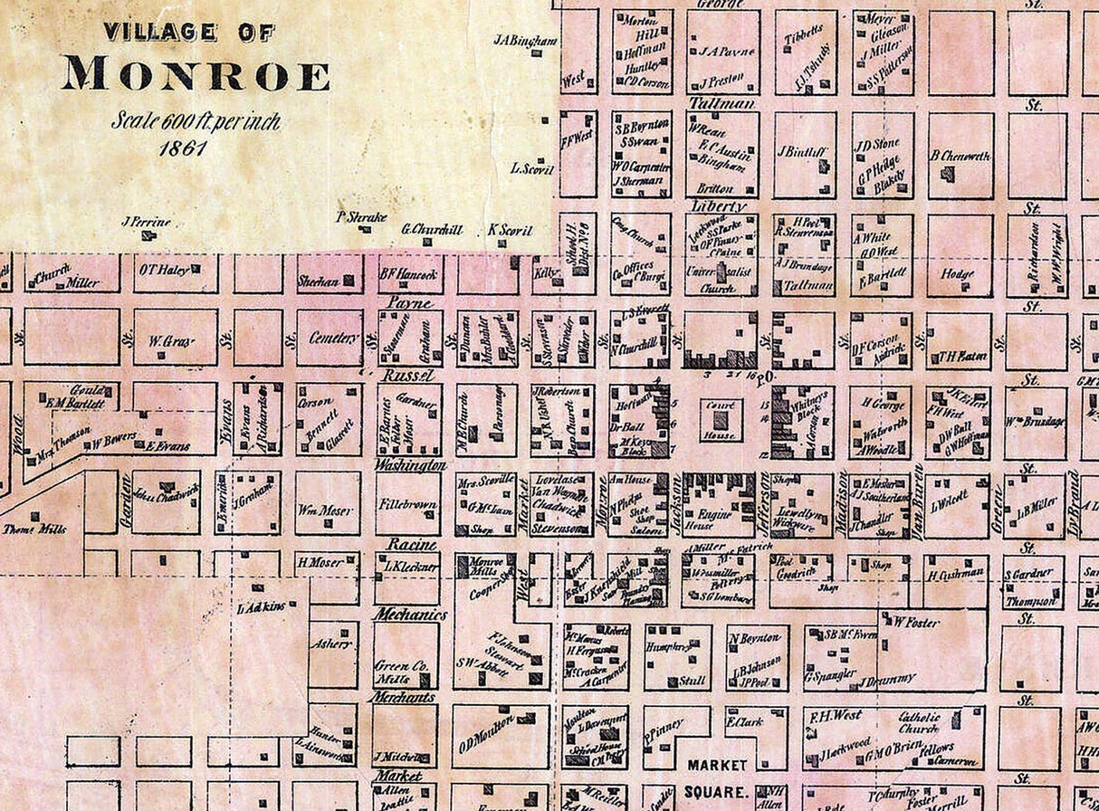1861 Farm Line Map of Green County Wisconsin