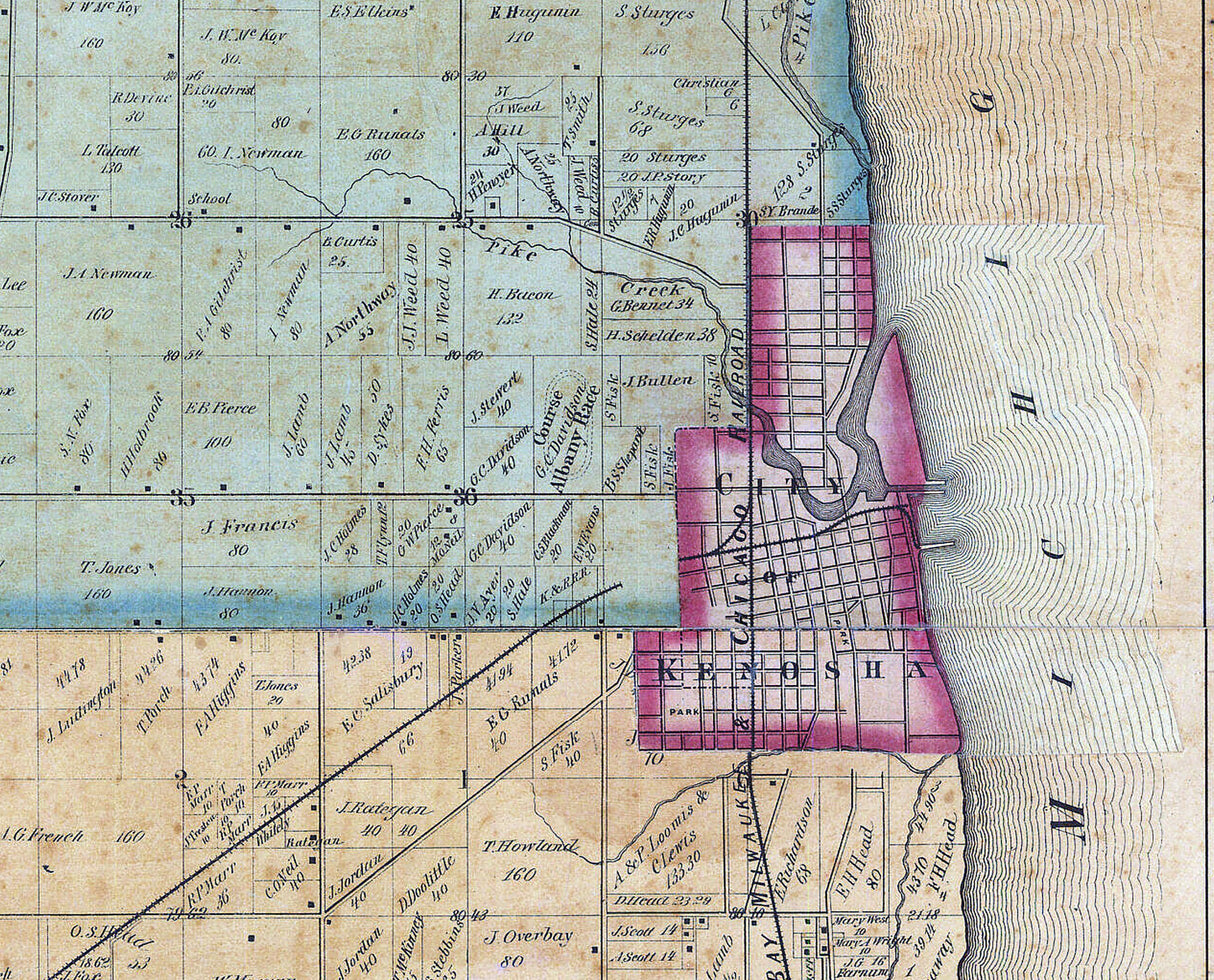 1861 Farm Line Map of Kenosha County Wisconsin