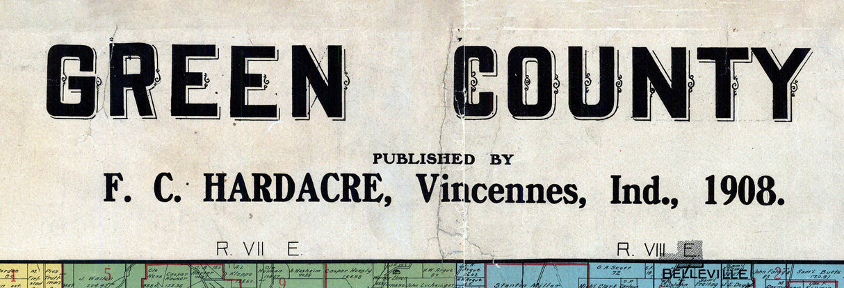 1908 Farm Line Map of Green County Wisconsin