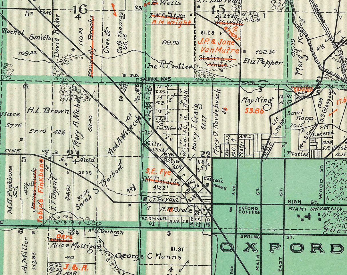 1914 Map of Oxford Township Butler County Ohio