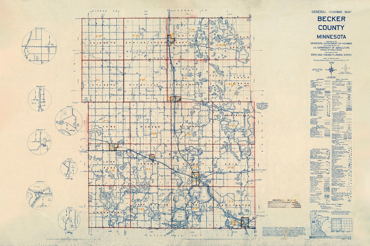 1950 Map of Becker County Minnesota