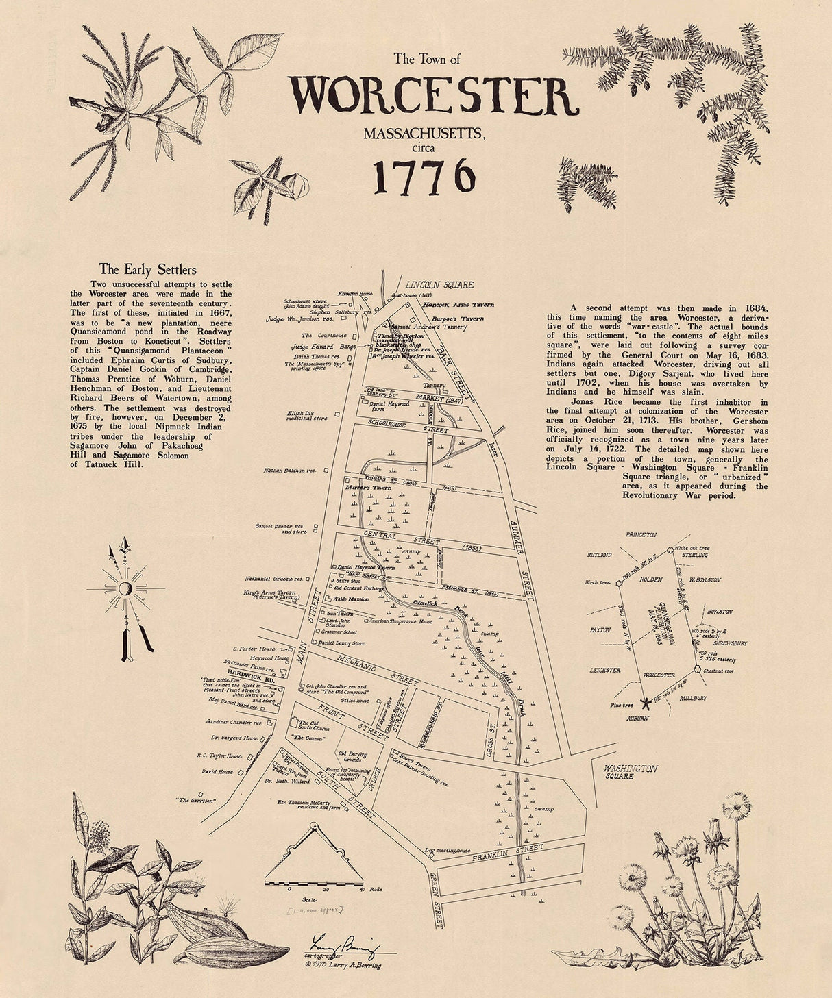 1776 Town Map of Worcester Massachusetts