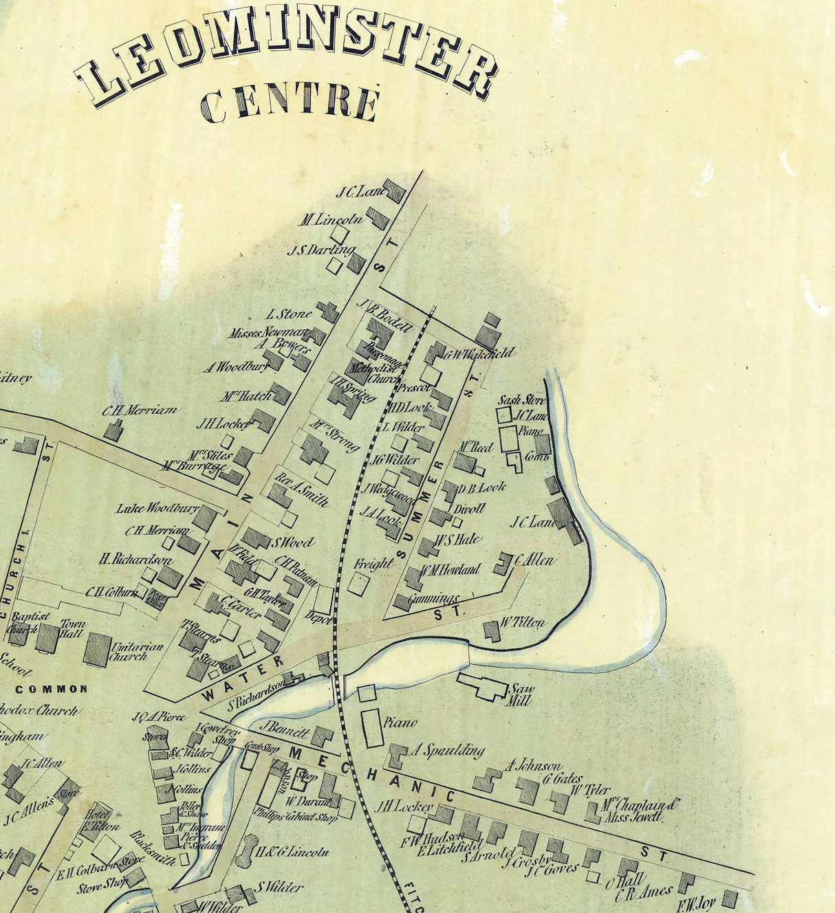 1858 Map of Leominster Worcester County Massachusetts