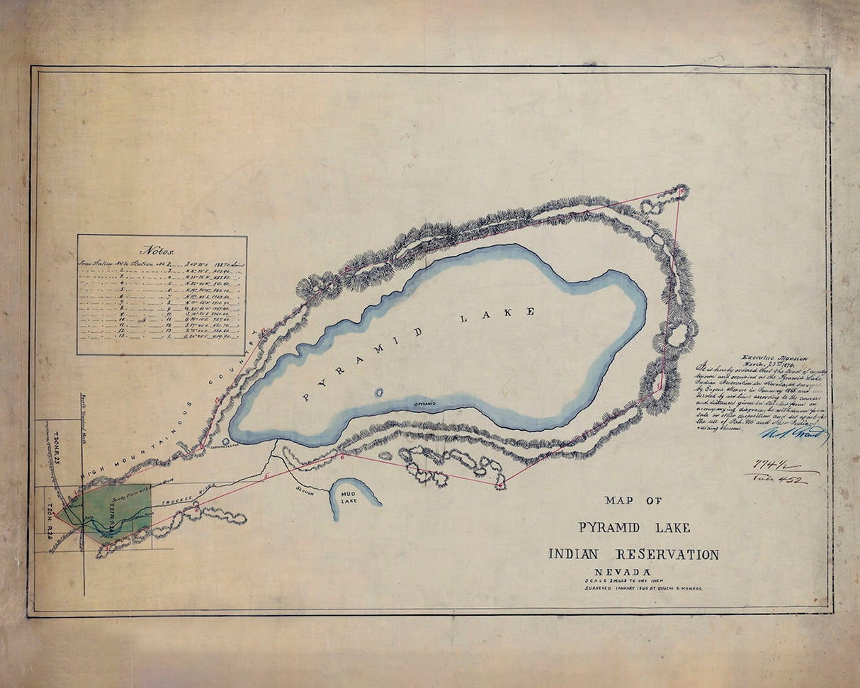 1865 Map of Pyramid Lake Indian Reservation Nevada