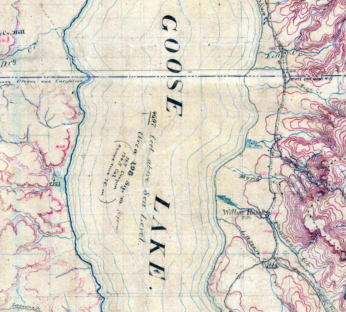 1878 Map of Goose Lake and Warner Valley Vicinity Oregon and California