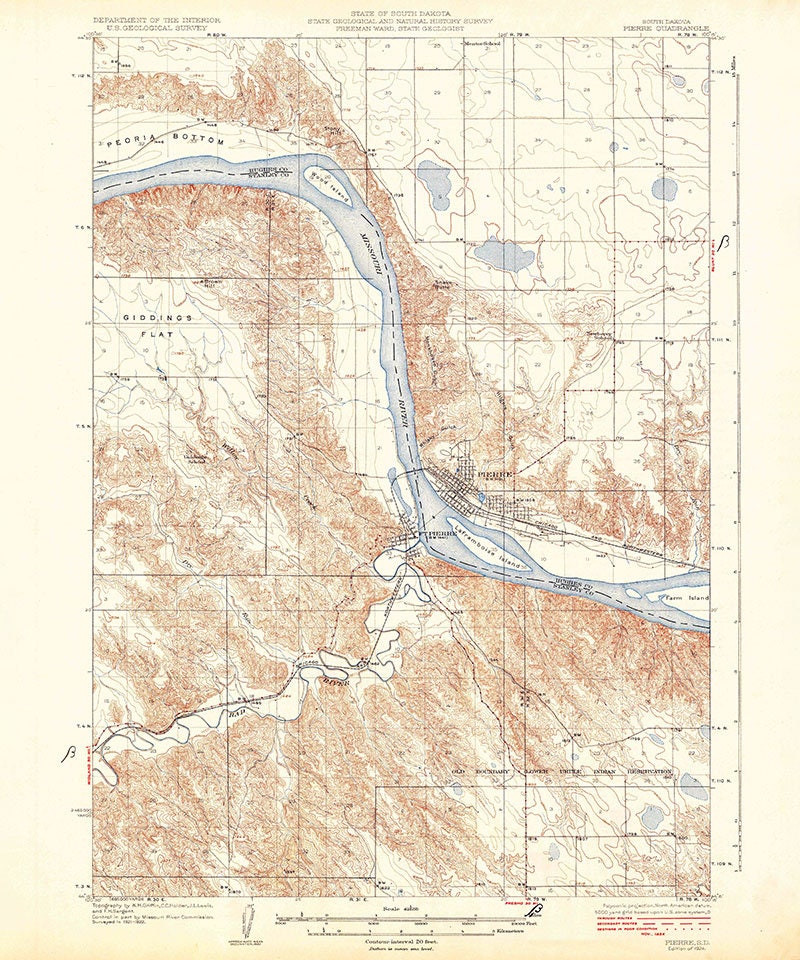 1924 Topo Map of Pierre South Dakota Quadrangle