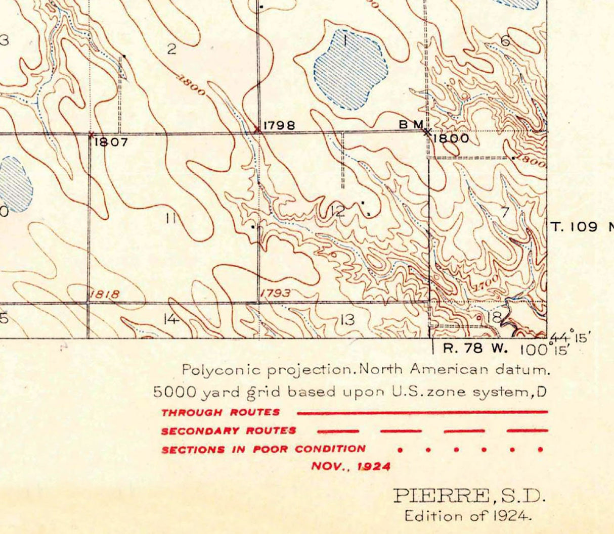 1924 Topo Map of Pierre South Dakota Quadrangle