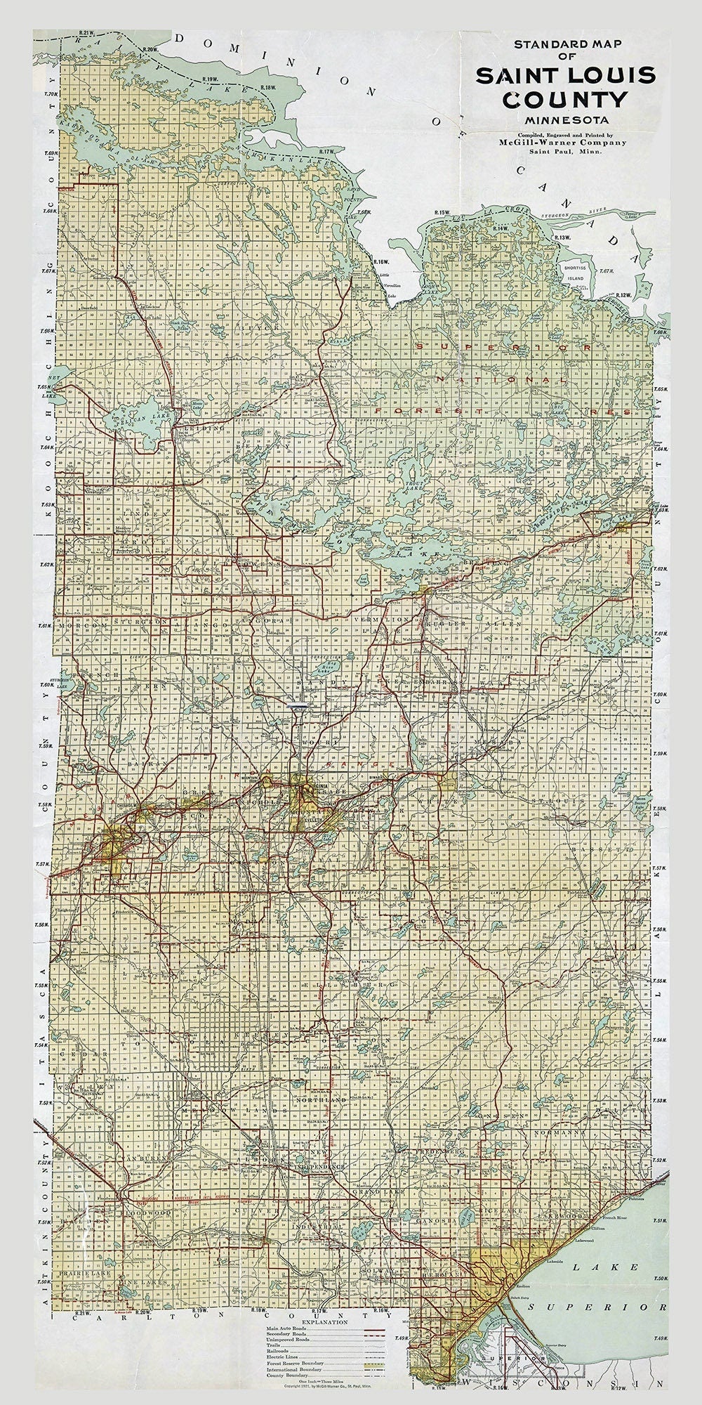 1921 Map of Saint Louis County Minnesota