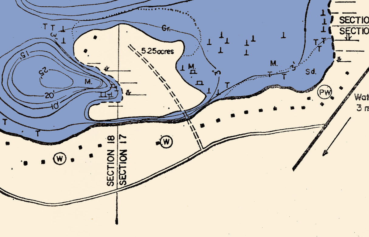 1970 Map of Waubeesee Lake Racine County Wisconsin