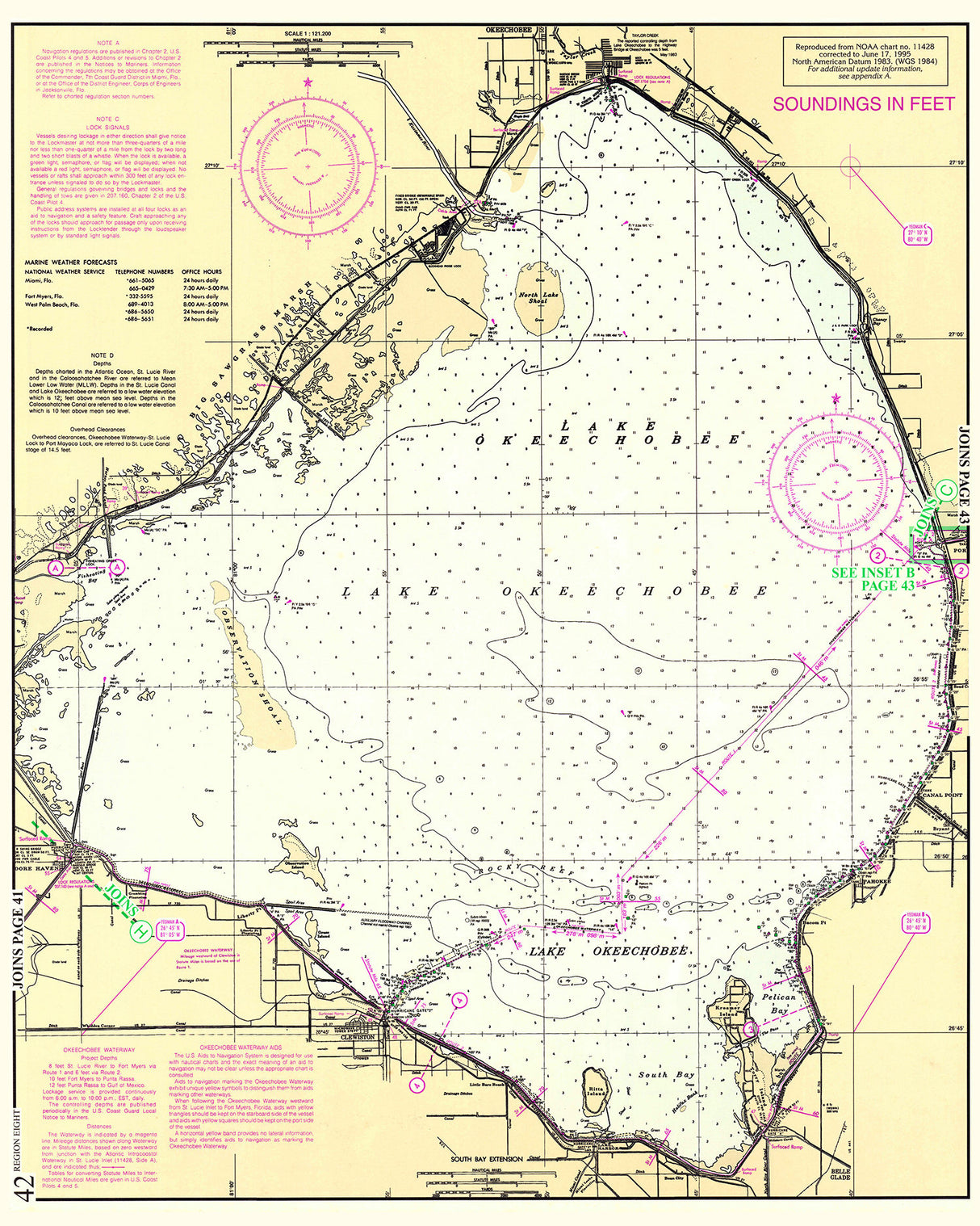 1996 Nautical Chart Map of Lake Okeechobee Florida