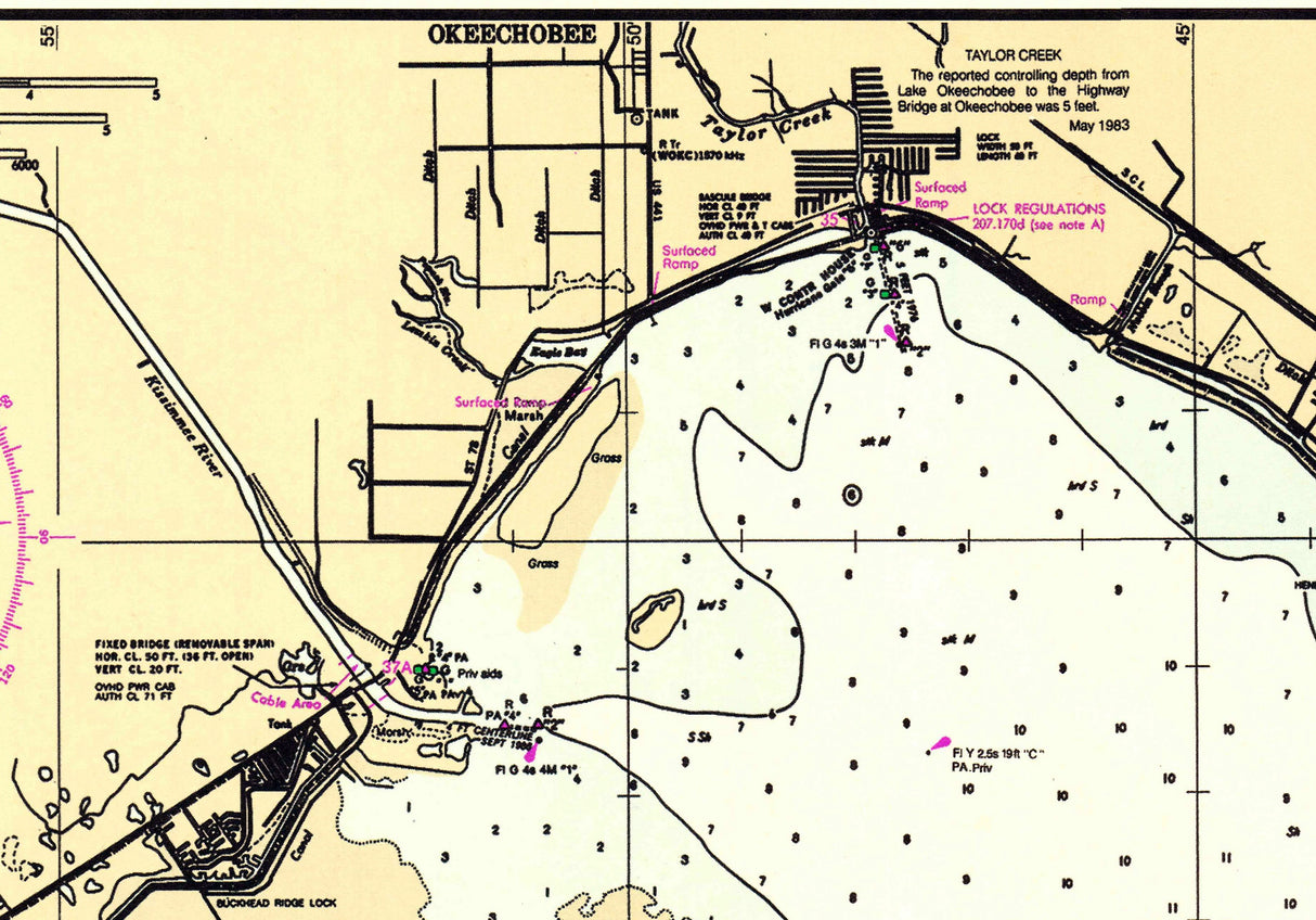 1996 Nautical Chart Map of Lake Okeechobee Florida