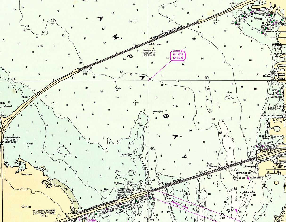 1996 Nautical Chart Map of Old Tampa Bay Florida