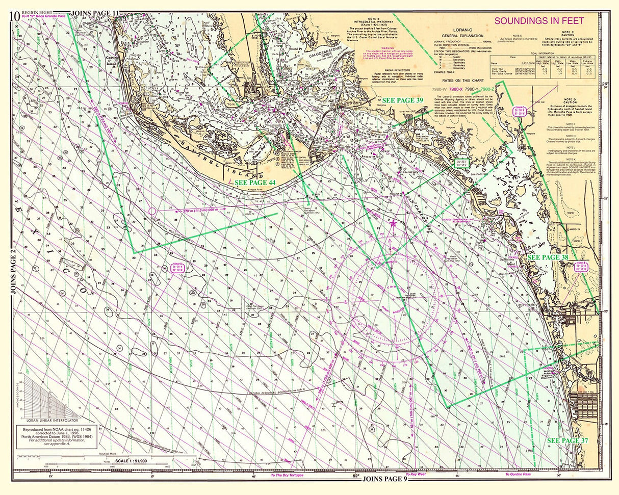 1996 Nautical Chart Map of Sanibel Island Florida Region