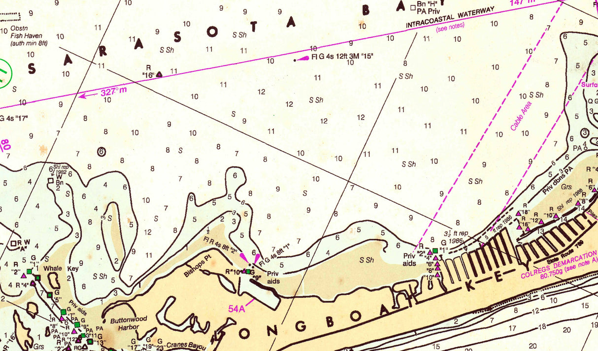 1996 Nautical Chart Map of Sarasota Bay Florida