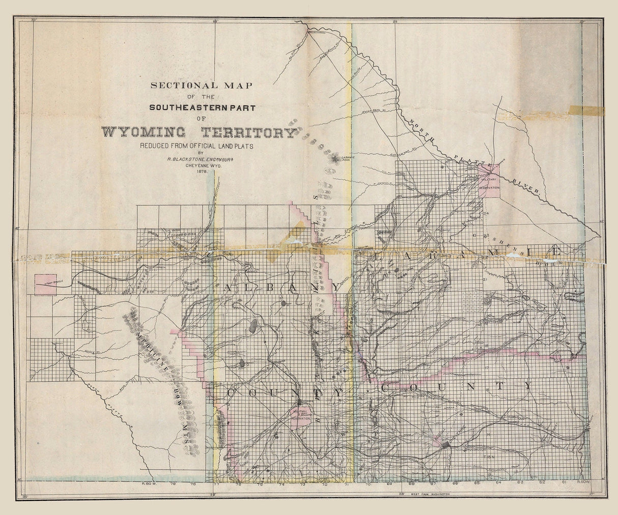 1878 Map of Albany and Laramie County Wyoming