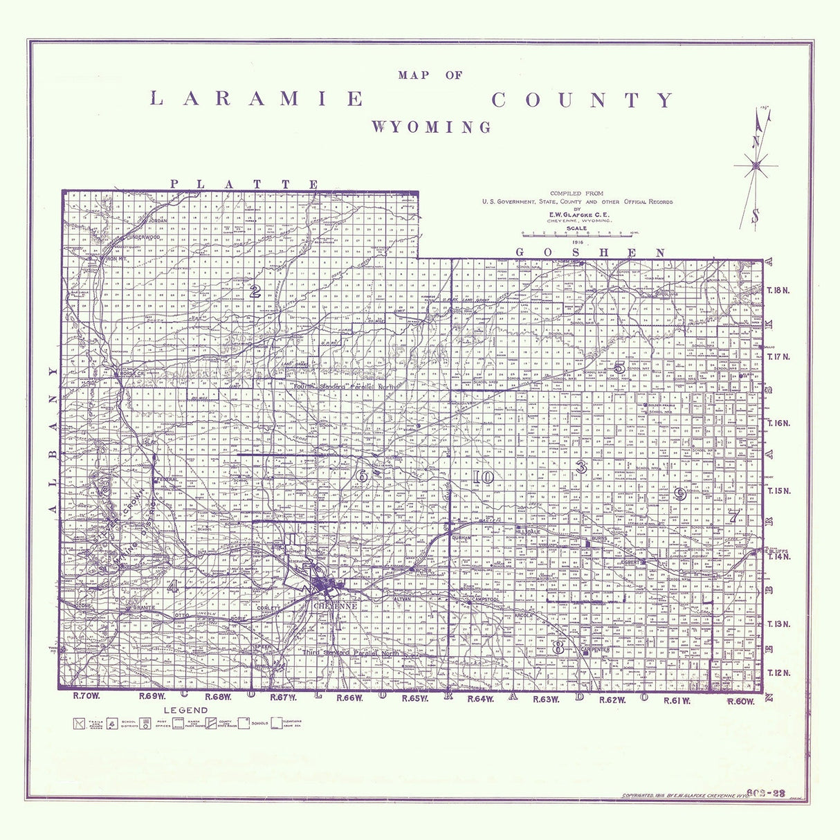 1916 Map of Laramie County Wyoming