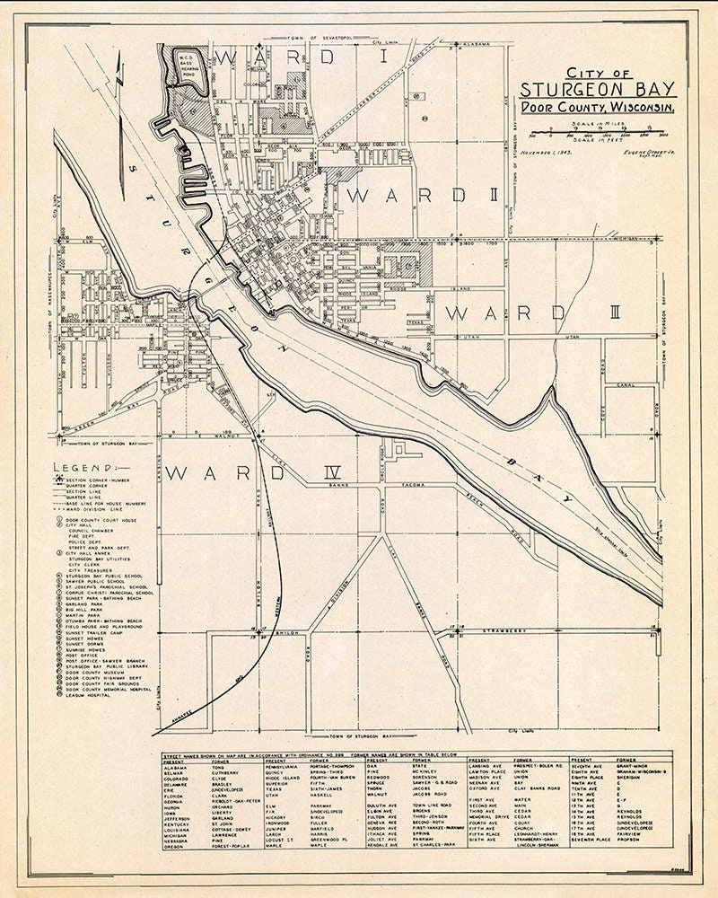 1943 City Map of Sturgeon Bay Door County Wisconsin