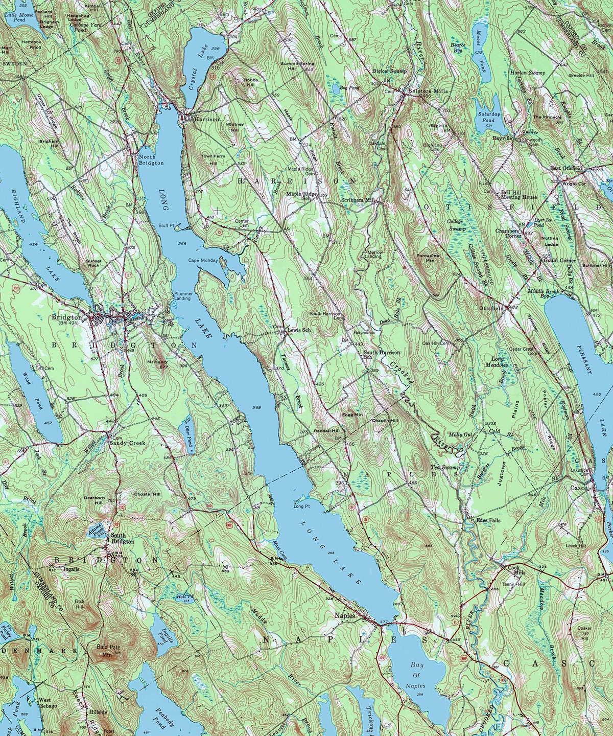 1942 Map of Long Lake Cumberland County Maine