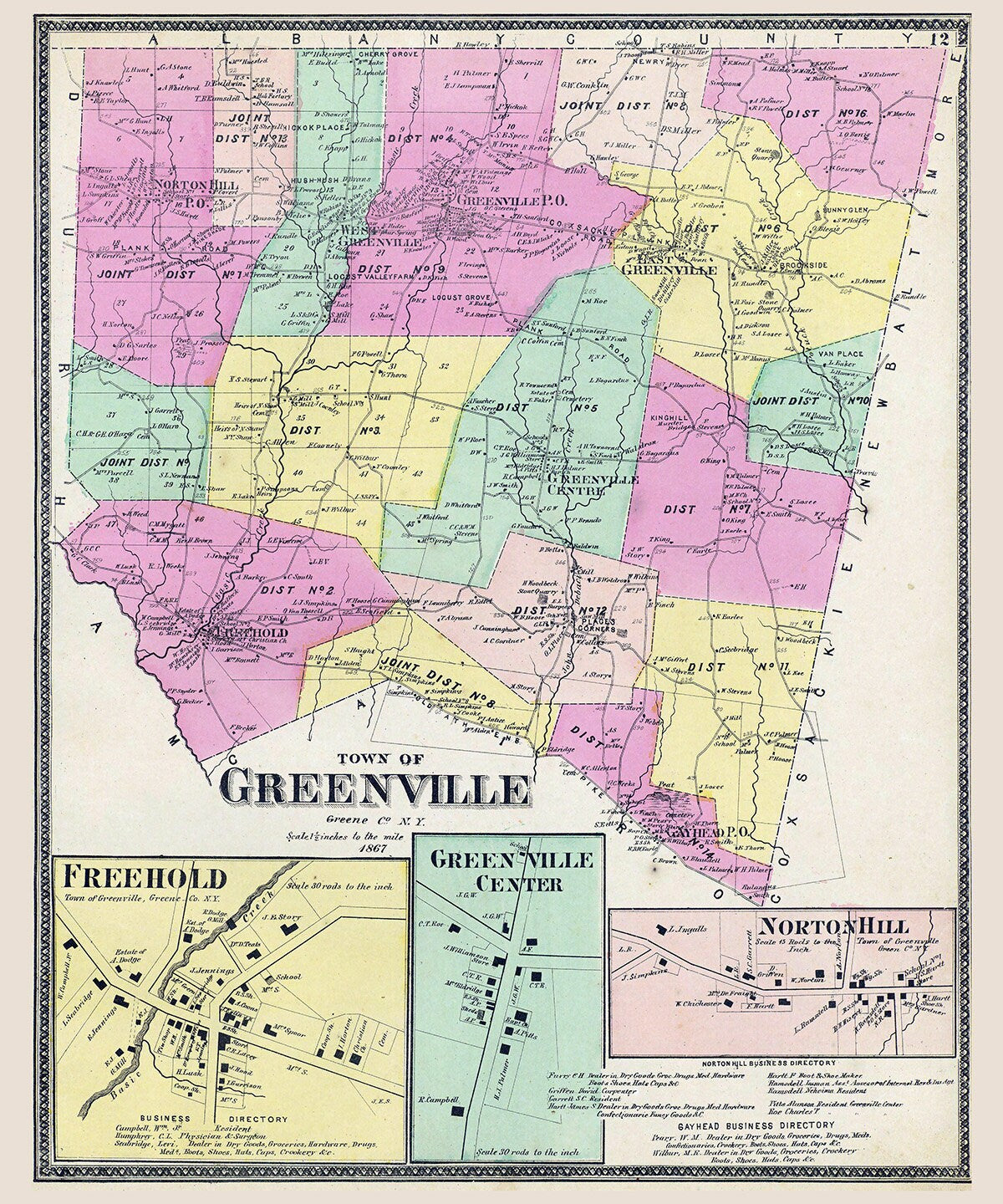 1867 Map of Greenville Greene County New York