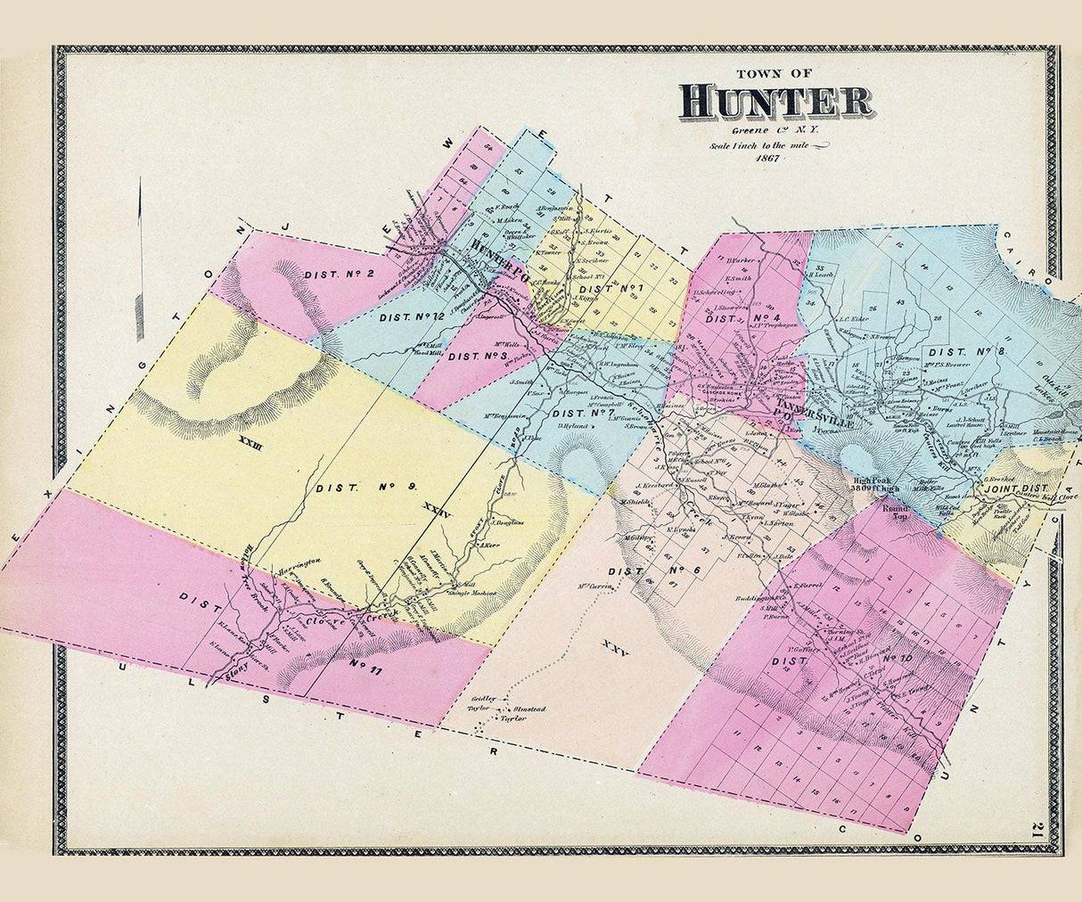 1867 Map of Hunter Greene County New York